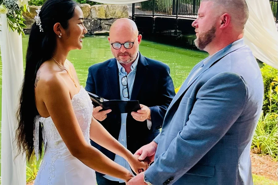 Nanwadee and Joshua at their wedding in Ballantyne, Charlotte, NC