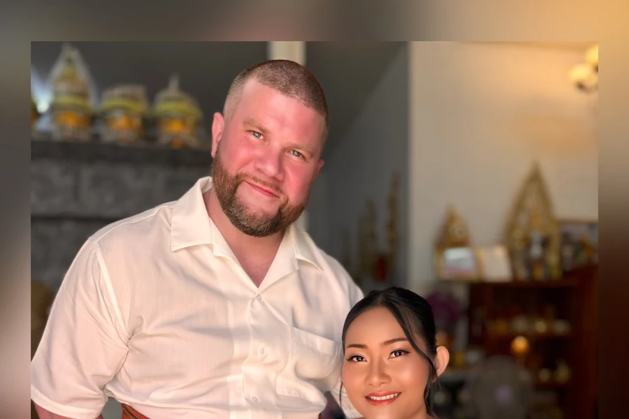 Nanwadee and Joshua at their engagement ceremony in Buachet, Surin Province, Thailand
